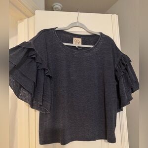 Chaser Charcoal Ruffle Sleeve Blouse NWT